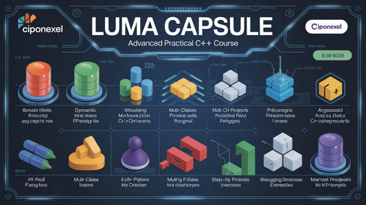 Cipenexel Luma Capsule course overview with various modules on a dark background