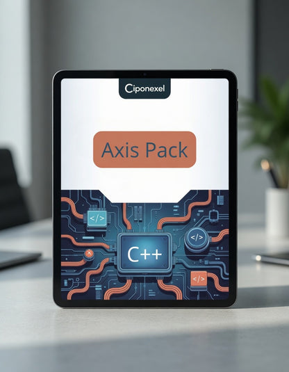 Tablet displaying a Ciponexel Axis Pack software package on a desk.
