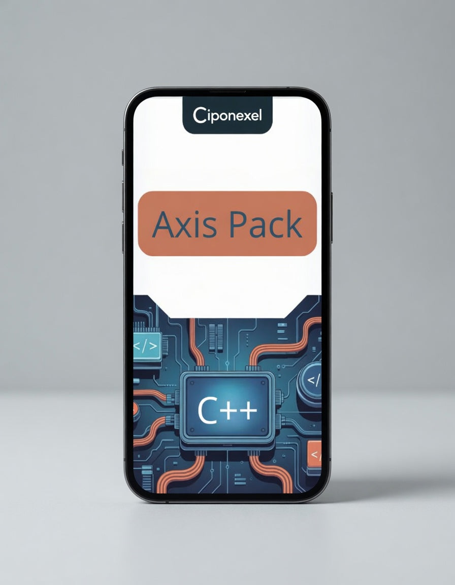 Phone displaying 'Ciponexel Axis Pack' with a C++ logo on a gray background