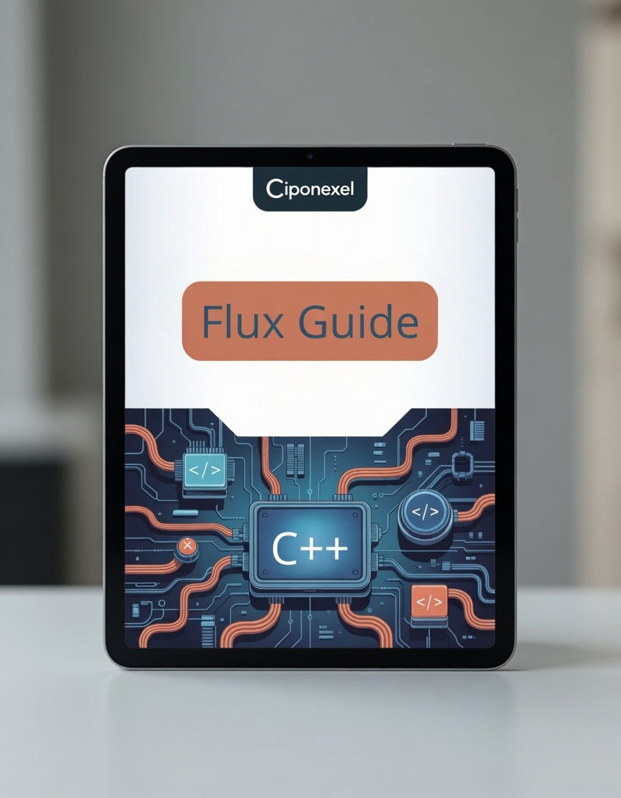Tablet displaying a 'Flux Guide' by Ciponexel on a blurred background