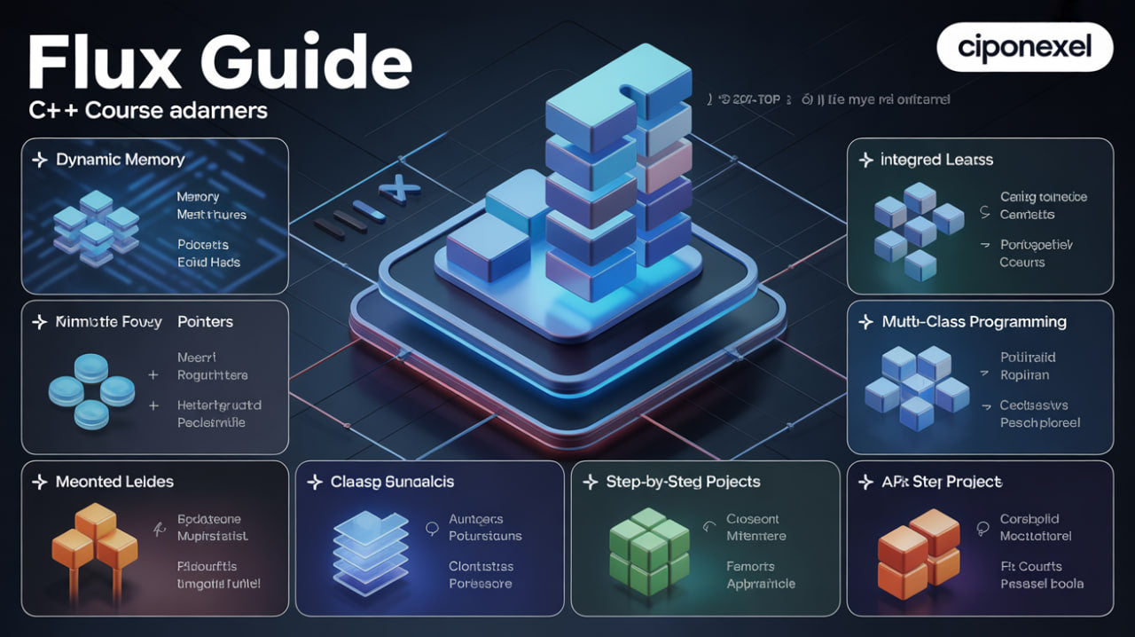Flux Guide C++ Course adumbers by ciponexel with blue and gray design elements.