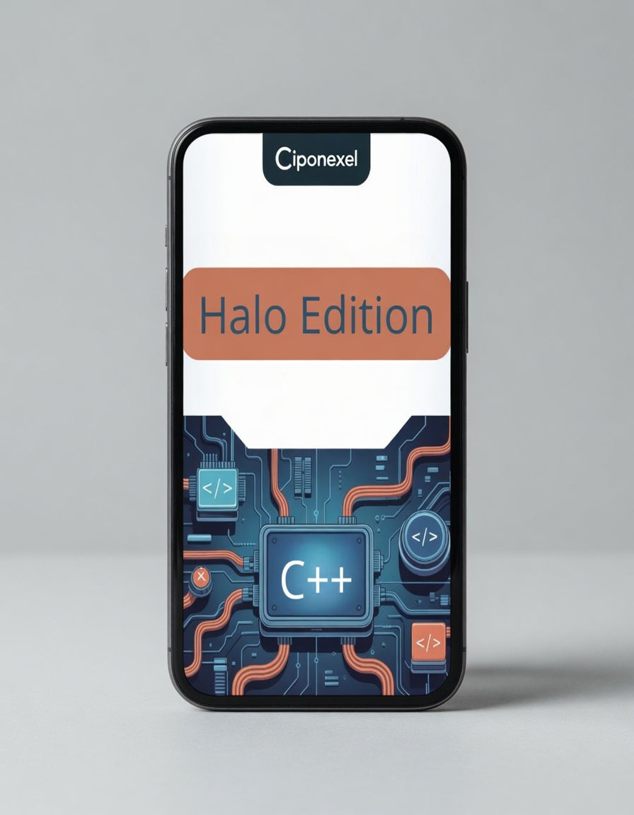 Phone displaying 'Halo Edition' with Ciponexel branding on a gray background