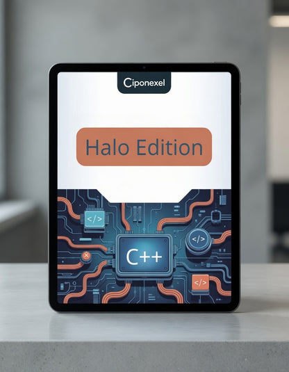 Tablet displaying a Ciponexel software package with 'Halo Edition' on a blurred background