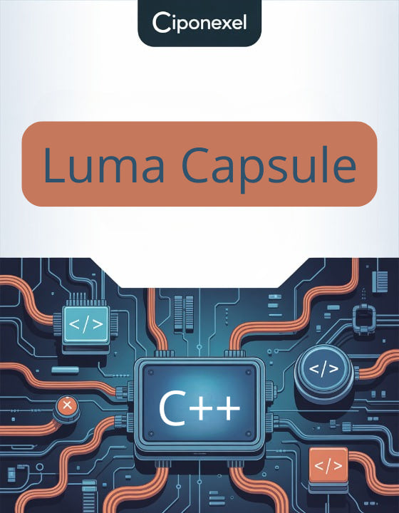 Ciponexel Luma Capsule with C++ logo on a circuit board design