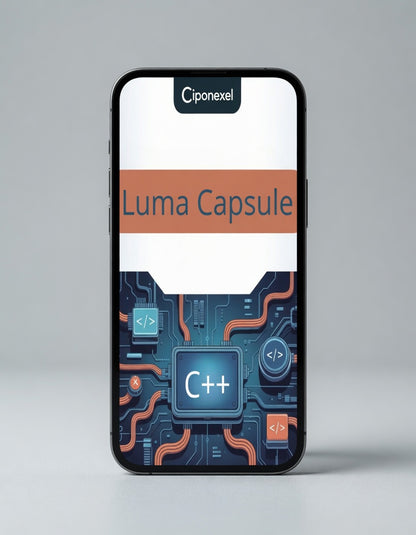 Phone case with Ciponexel branding and Luma Capsule design on a gray background