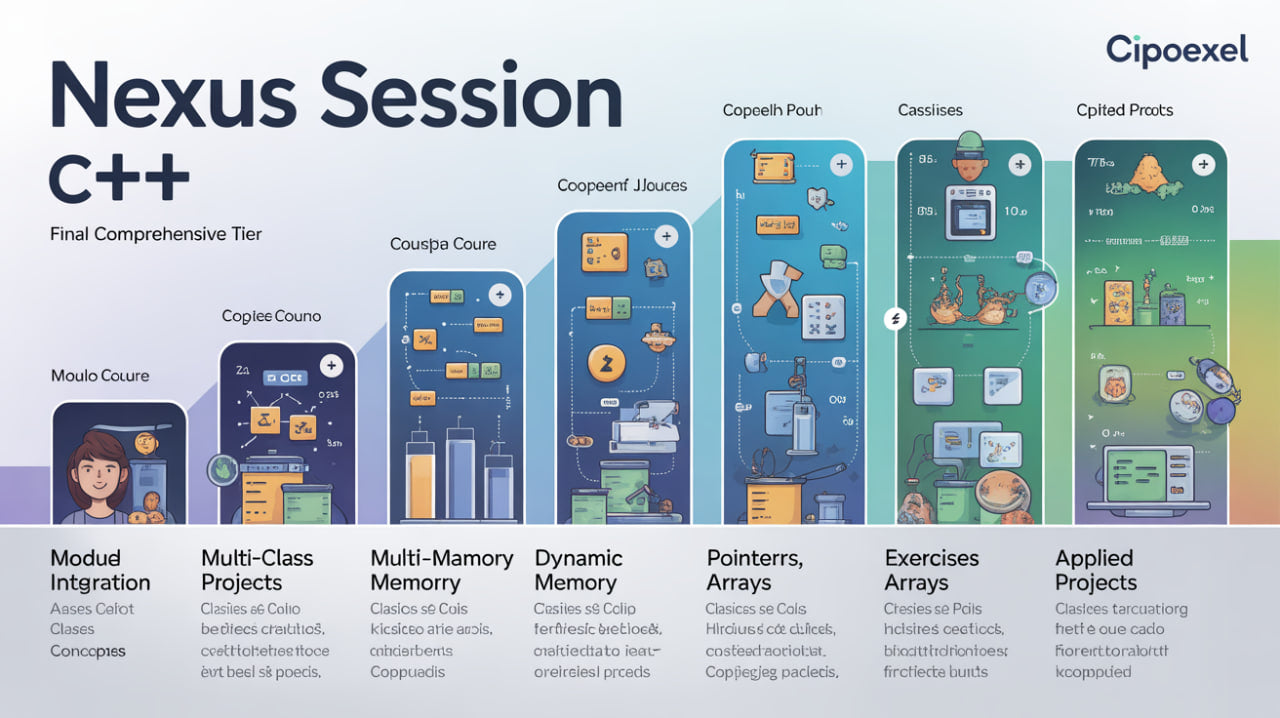 Cipoexel Nexus Session C++ tier diagram with colorful icons and text.