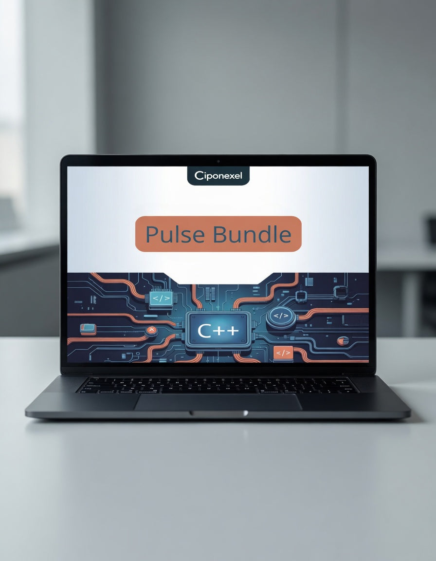Laptop displaying a Cipnexel Pulse Bundle on a blurred office background