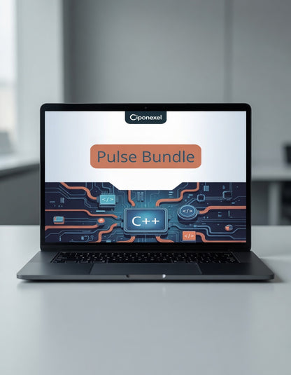 Laptop displaying a Cipnexel Pulse Bundle on a blurred office background