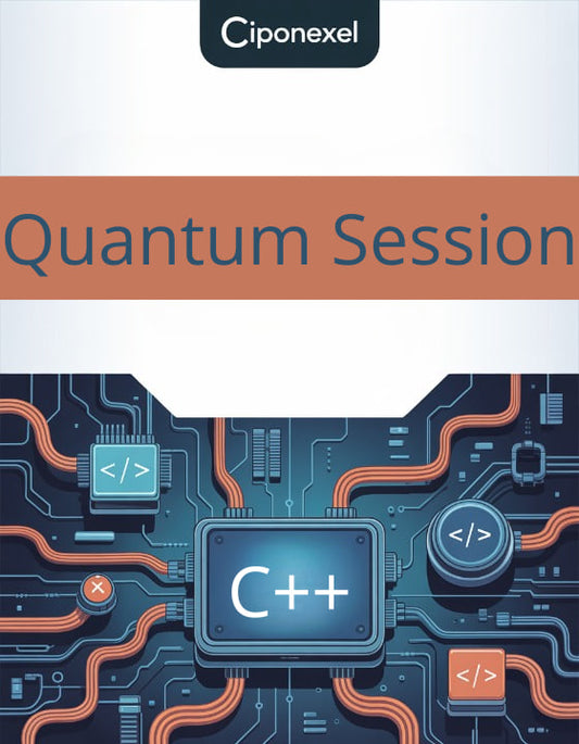 Ciponexel Quantum Session cover with C++ logo on a circuit board design