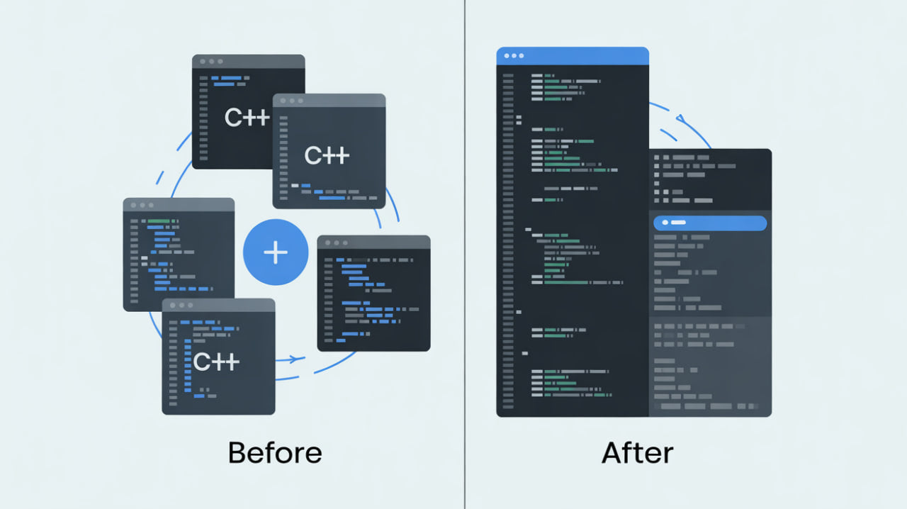 Before and after comparison of code snippets on a computer screen.