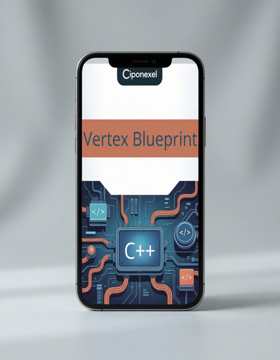 Phone displaying 'Vertex Blueprint' with Ciponexel branding on a gray background